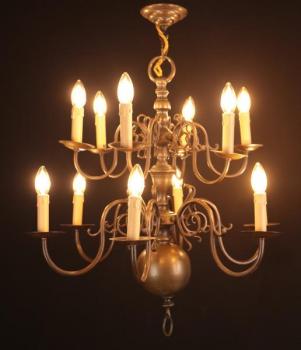 Starožitný holandský lustr z bronzu dvoupatrový Starožitný holandský lustr z bronzu dvoupatrový