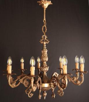 Masivní mosazný lustr starožitný devítiramenný Masivní mosazný lustr starožitný devítiramenný